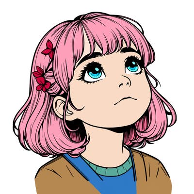 realistic girl looking up