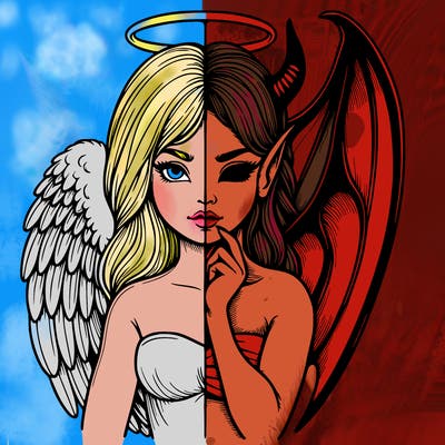 realistic angel half demon