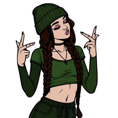 realistic teenage girl with braids and a beanie and crop top doing 🫶🏼