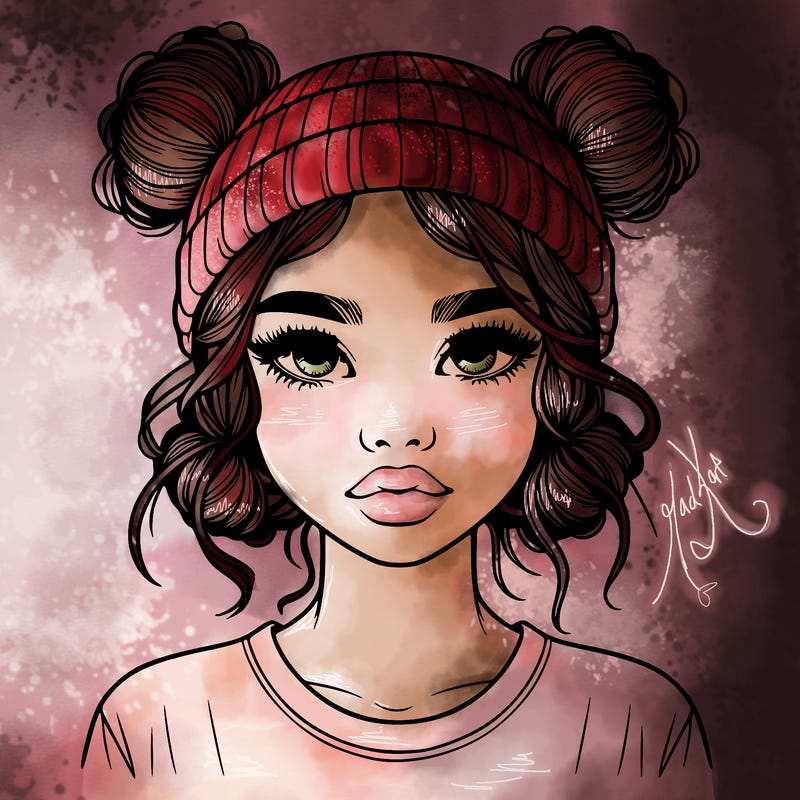 realistic girl with buns in her hair with a beanie on