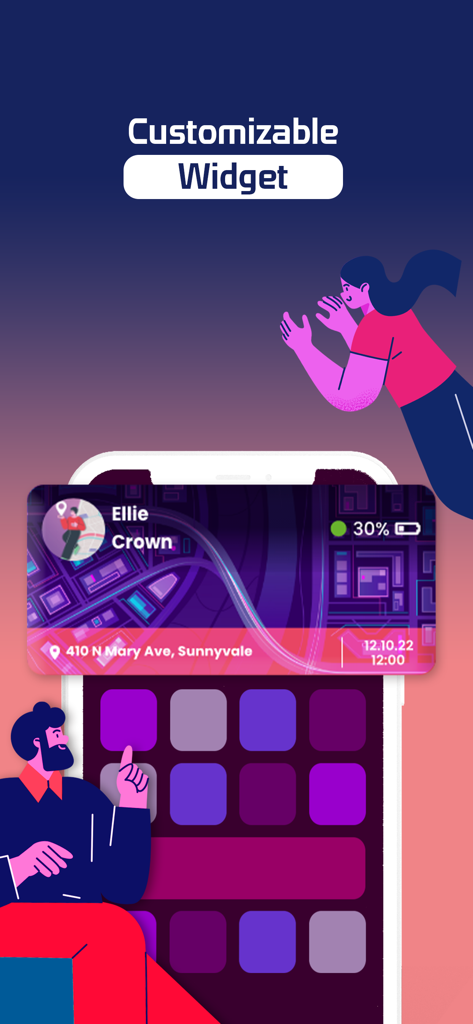 Findup: Phone Location Tracker - Widget personalizable de la aplicación Findup que muestra la ubicación y el estado de la batería