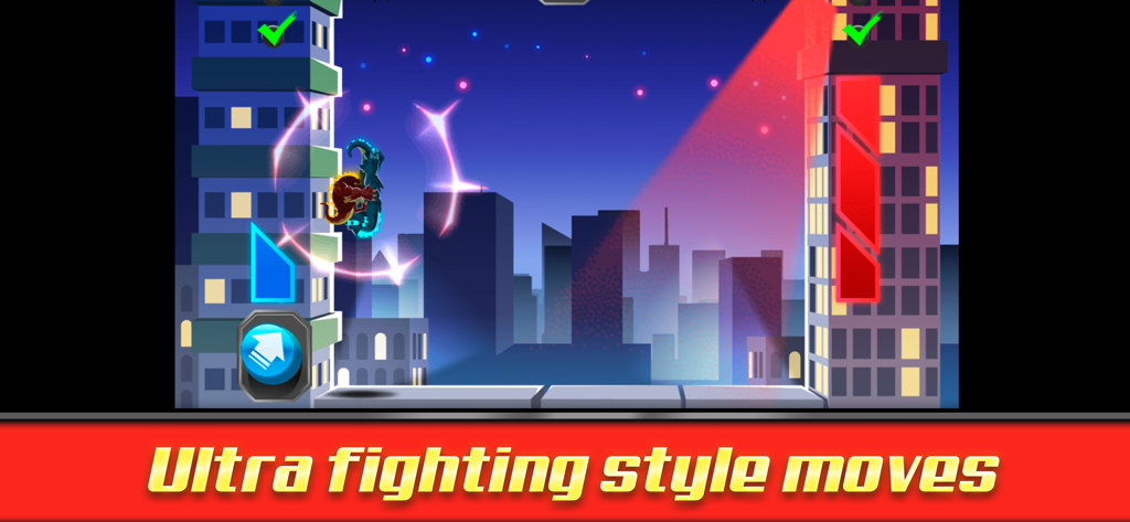 Two giant monsters battling on skyscrapers in UFB Rampage