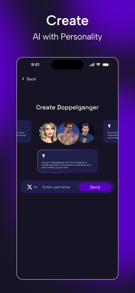 Doppelgangers AI - Doppelgangers AIアプリで、パーソナライズされたAIエージェントを作成するためのインターフェイス。