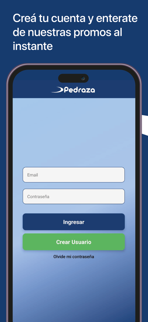 Pedraza Travel and Tourism - Pantalla de inicio de sesión y creación de cuenta de la aplicación Pedraza Travel