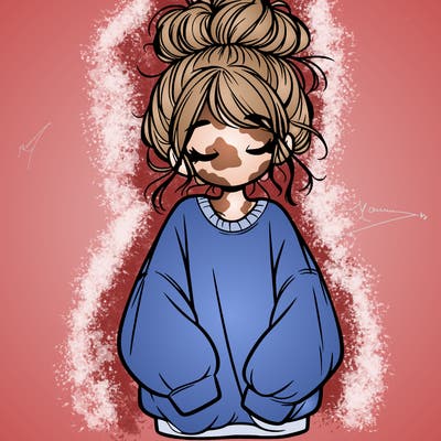 girl with baggy sweatshirt and messy bun