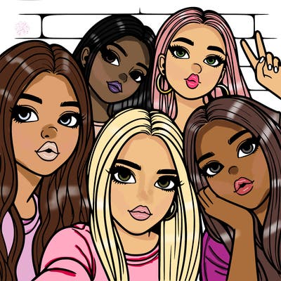 group of teen girls friends y2k up close in a selfie