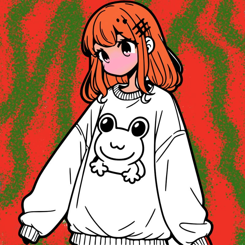 girl wearing frogging sweatshirt