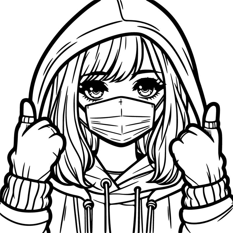 girl wearing a mask and hoodie and gloves