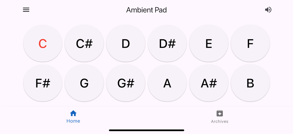 Ambient Pad - Worship and Loop - Ambient Pad app interface with selectable musical keys for worship background loops