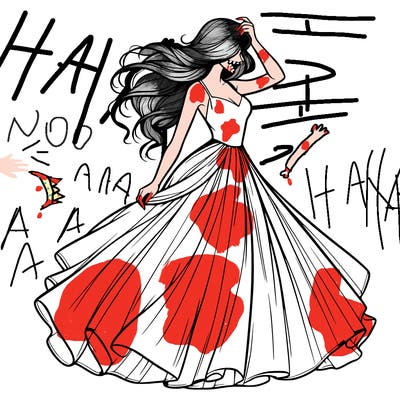 realistic woman with dress flowing in the wind