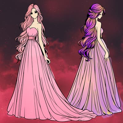 realistic woman with long flowing dress