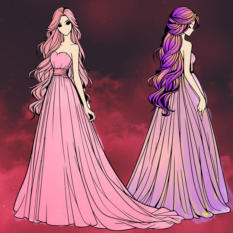 realistic woman with long flowing dress