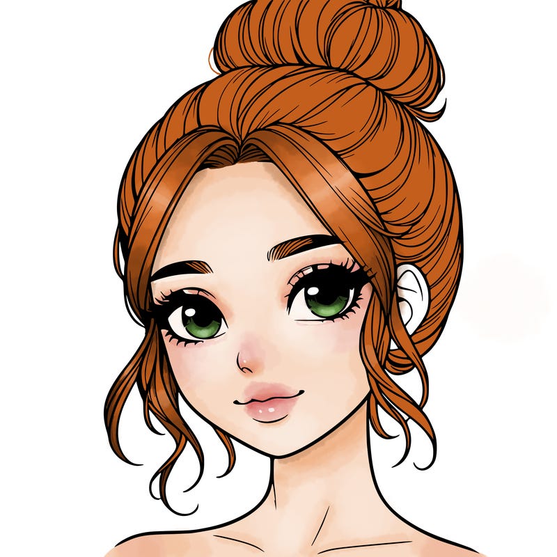 realistic pretty girl with hair in bun