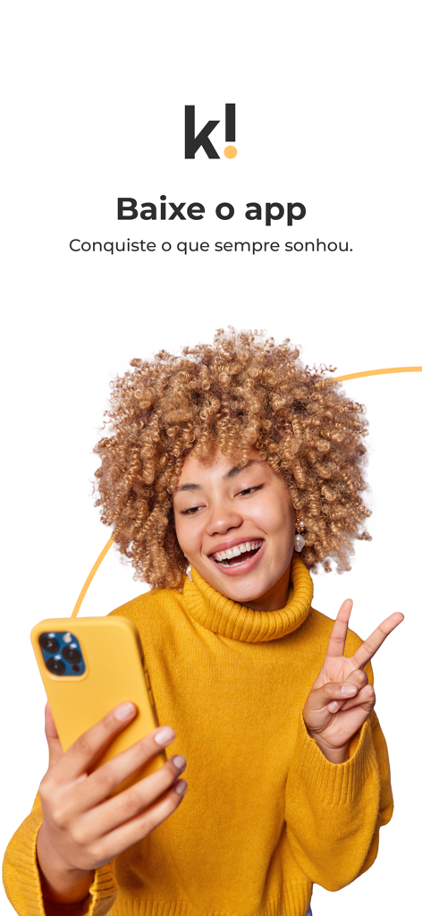 Klubi - Woman holding a smartphone with Klubi app logo and download message