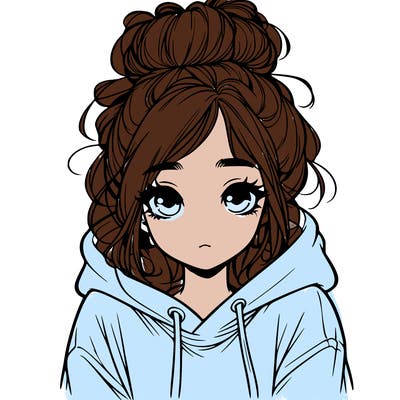 realistic girl with messy hair bun with oversized hoodie
