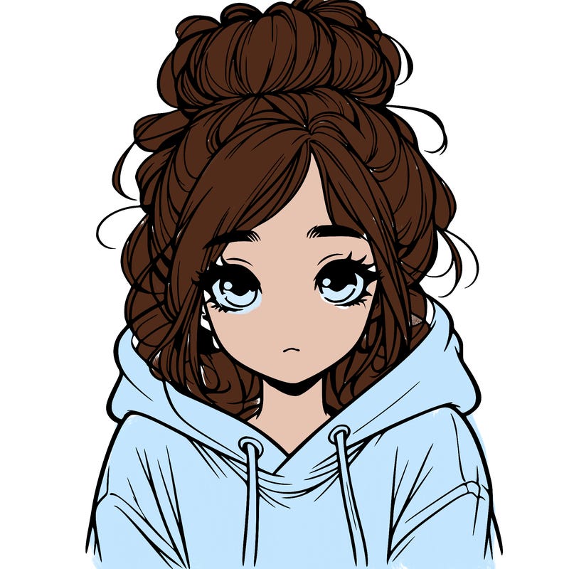 realistic girl with messy hair bun with oversized hoodie