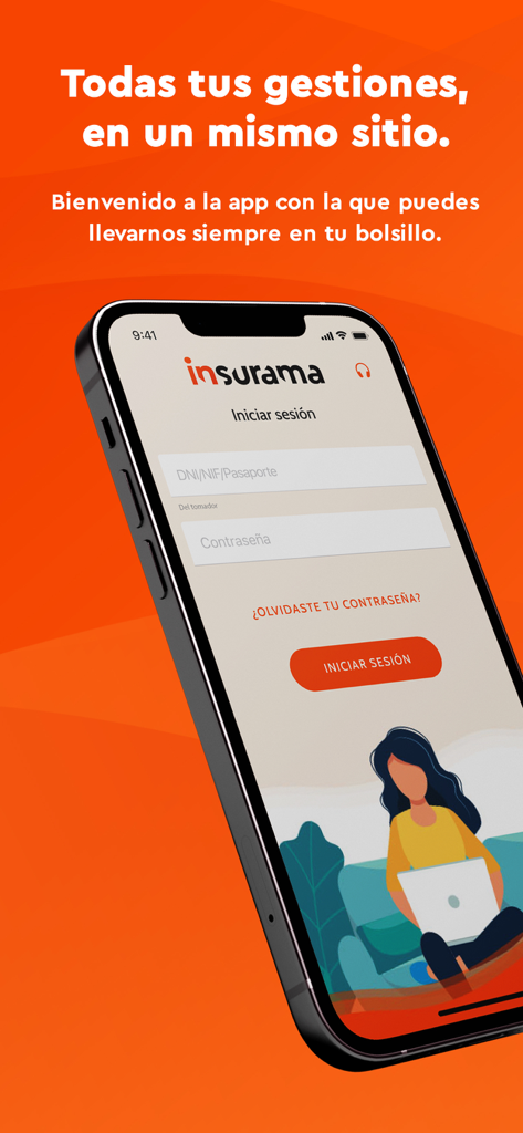 Insurama - Pantalla de inicio de sesión de la app de seguros Insurama en un smartphone con texto en español