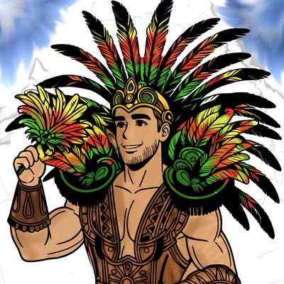 a realistic man  in the carnaval of rio with a carnival costume from brazil with feathers
