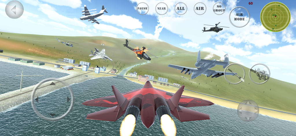 Battle 3D - Strategy game - Third person view of a red fighter jet during an aerial battle in the Battle 3D strategy game