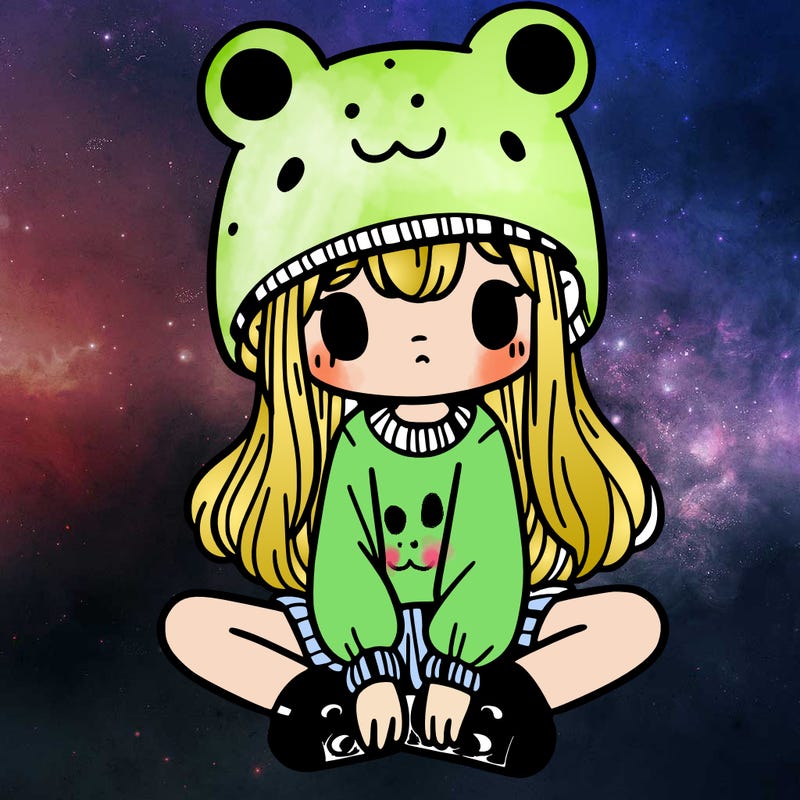 a girl wearing a frog hat and some frog socks