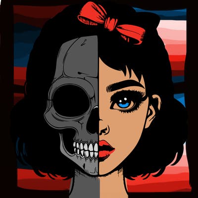 realistic girl with half skull mask