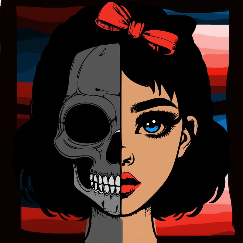 realistic girl with half skull mask