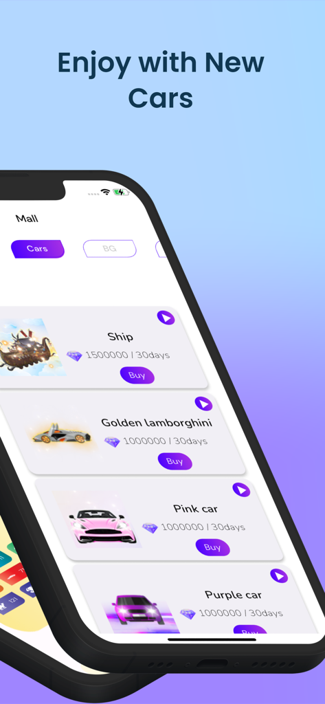 Dreamlive - Dreamlive mobile app interface showing virtual luxury car gifts in the mall