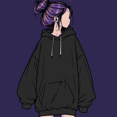 realistic girl with a oversized sweatshirt on and a bun