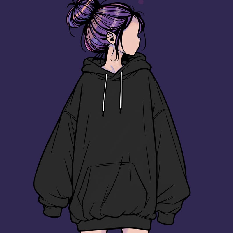 realistic girl with a oversized sweatshirt on and a bun