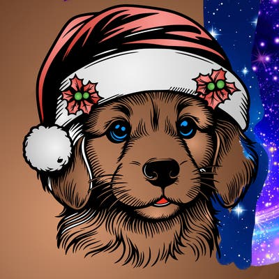 realistic dog wearing a santa hat
