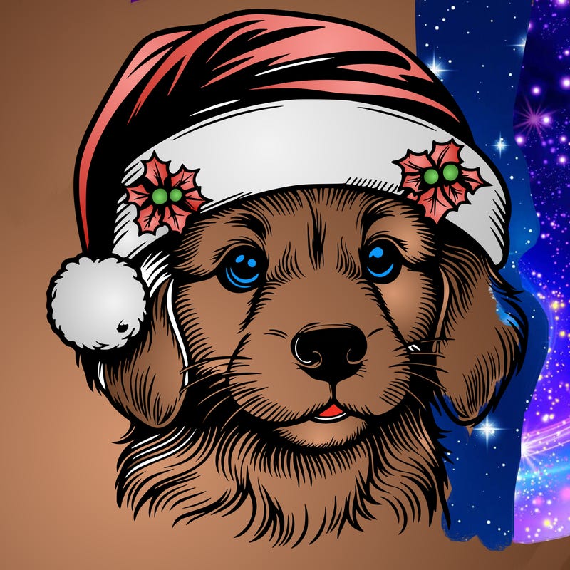 realistic dog wearing a santa hat