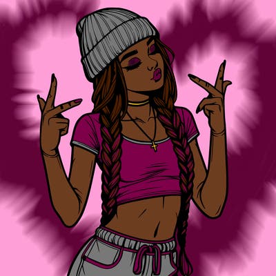 realistic teenage girl with braids and a beanie and crop top doing 🫶🏼