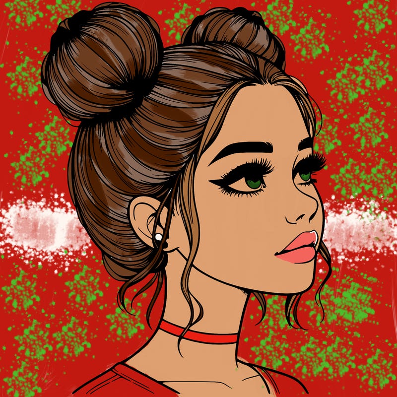 realistic girl with buns on the top of her head