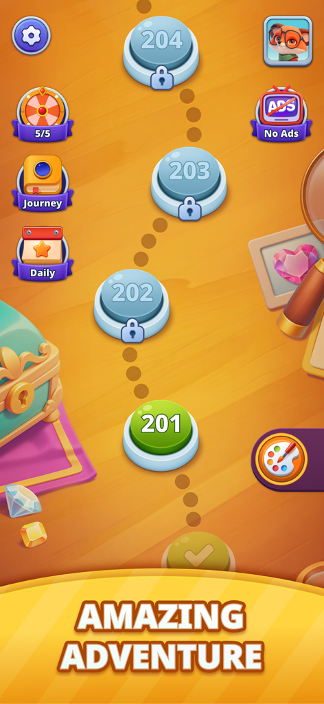 Ball Sort Genius - Puzzle Game - Level progression map in Ball Sort Genius showing unlocked and locked levels along a path with daily challenge icons.