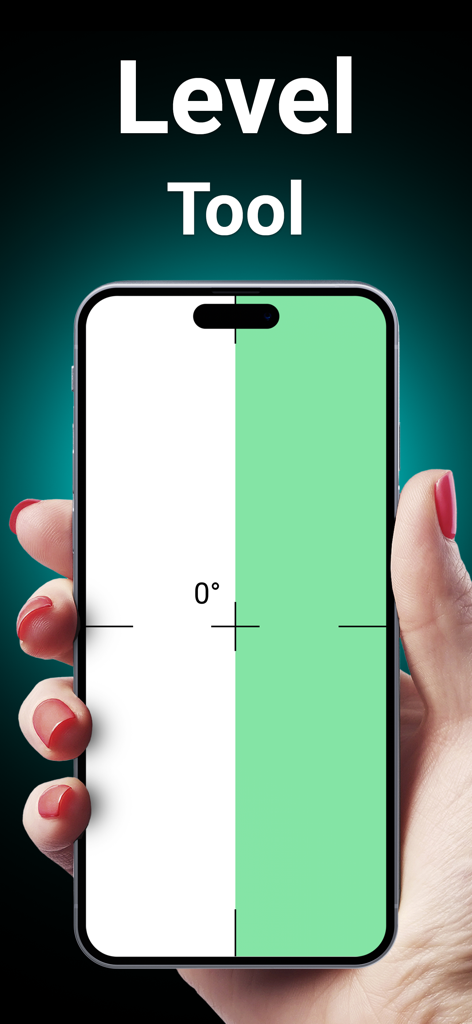 A person holding a smartphone showing the Level Tool app interface with a zero degree angle measurement.