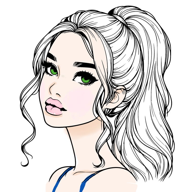 realistic girl with a ponytail on her hair and lips