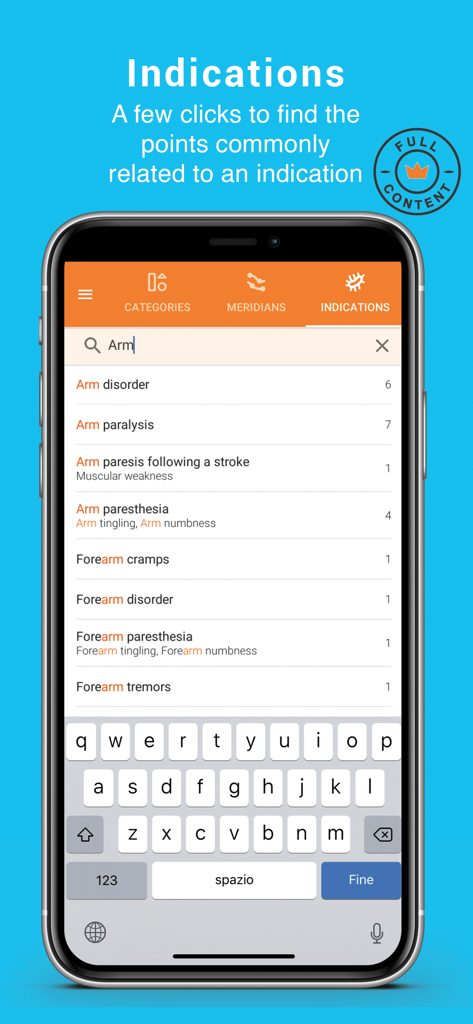 Tsubook - Tsubook app interface showing the search feature for acupuncture and shiatsu point indications