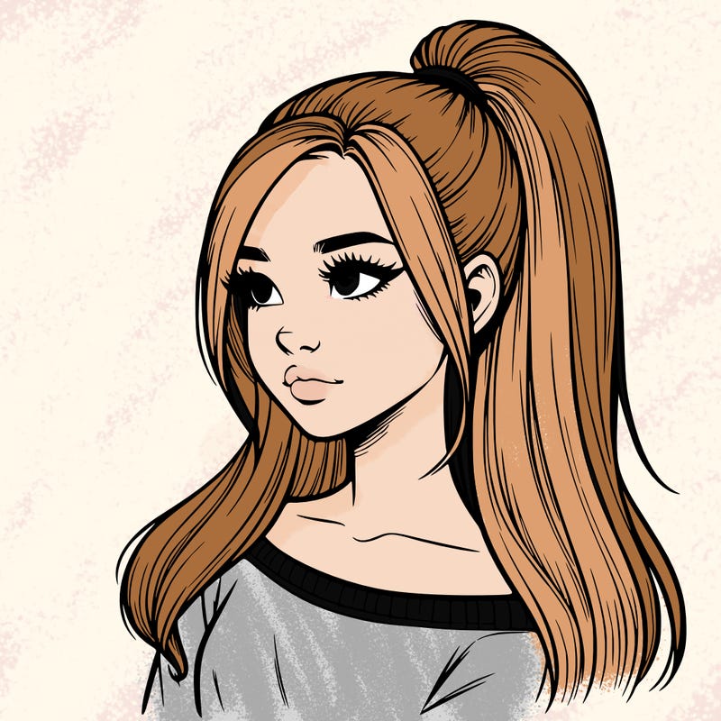 realistic girl with a high ponytail