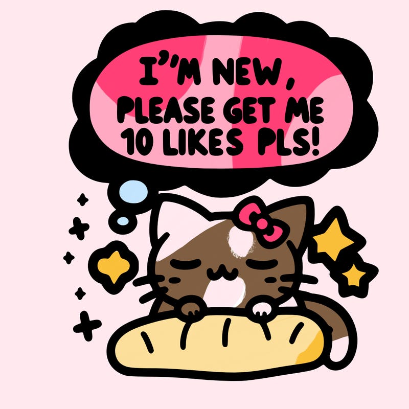 kitty taking a nap dream talking and saying "i'm new, please get me at least 10 likes pls!!"