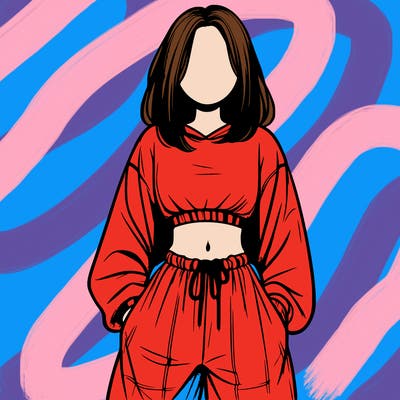 realistic girl faceless with baggy pants and a crop top