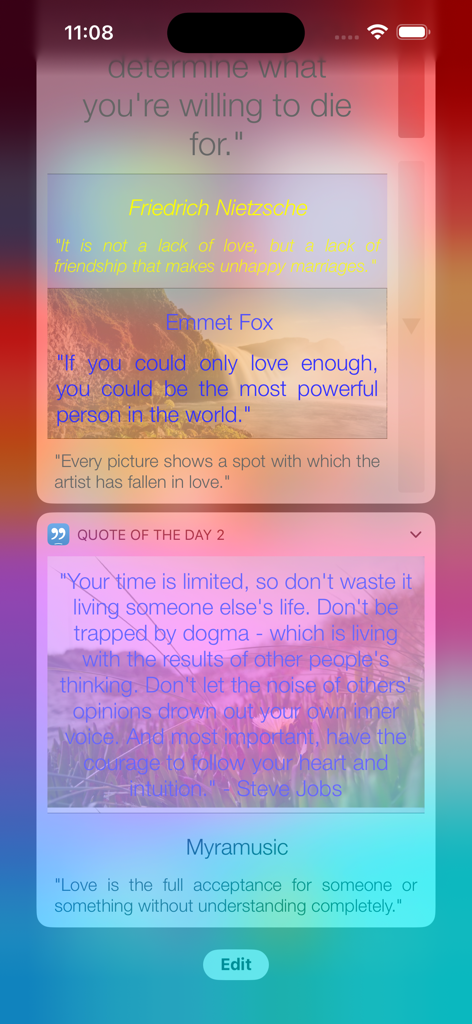 Quote of the Day Widget - Widgets de citação motivacional personalizáveis em uma tela de iPhone