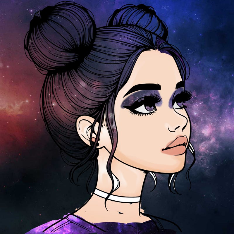 realistic girl with buns on the top of her head