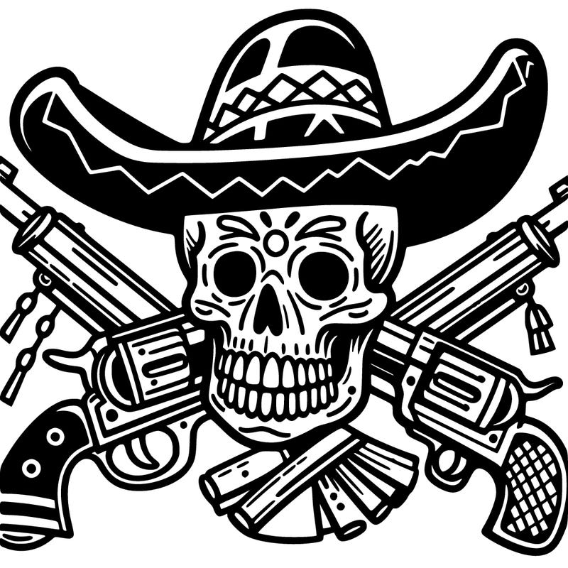 skull with weapons in mexican style