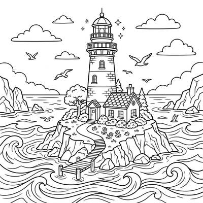 Discover a peaceful escape with our island lighthouse coloring page, specifically designed for seniors. Its large print and clear, inviting outlines provide an accessible and wonderfully relaxing artistic experience.