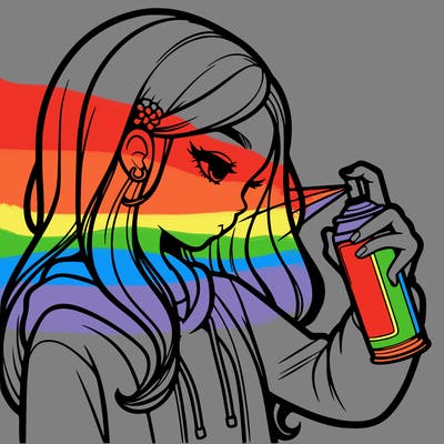 a realistic girl spray painting