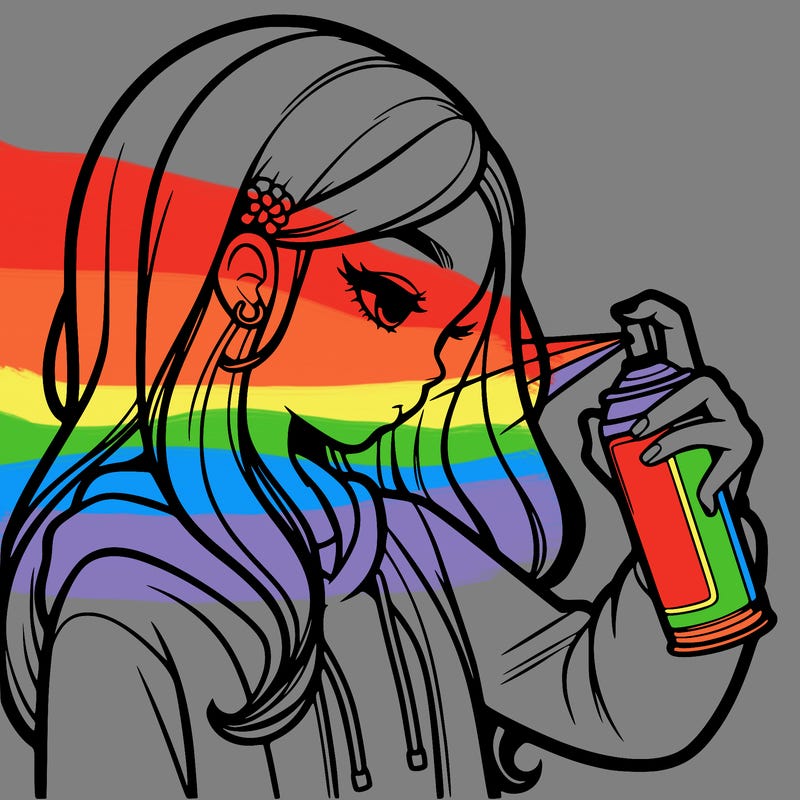 a realistic girl spray painting