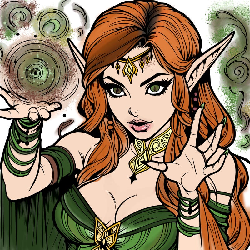 realistic scary beautiful elf sorceress casting spell