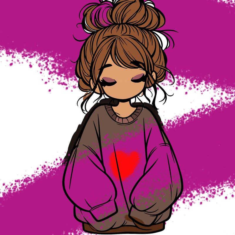 girl with baggy sweatshirt and messy bun