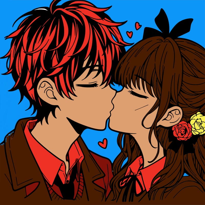 anime boy and girl kissing