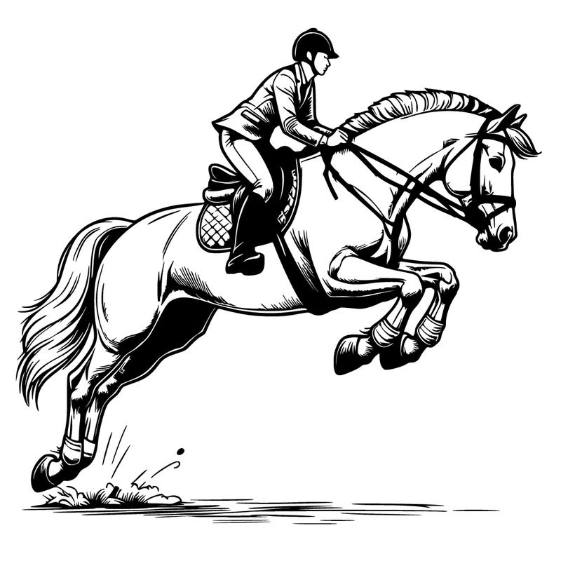 realistic horse jumping with rider
